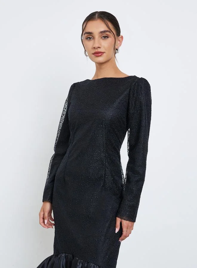 Styli Black Ruffled Mermaid Hem Maxi Dress