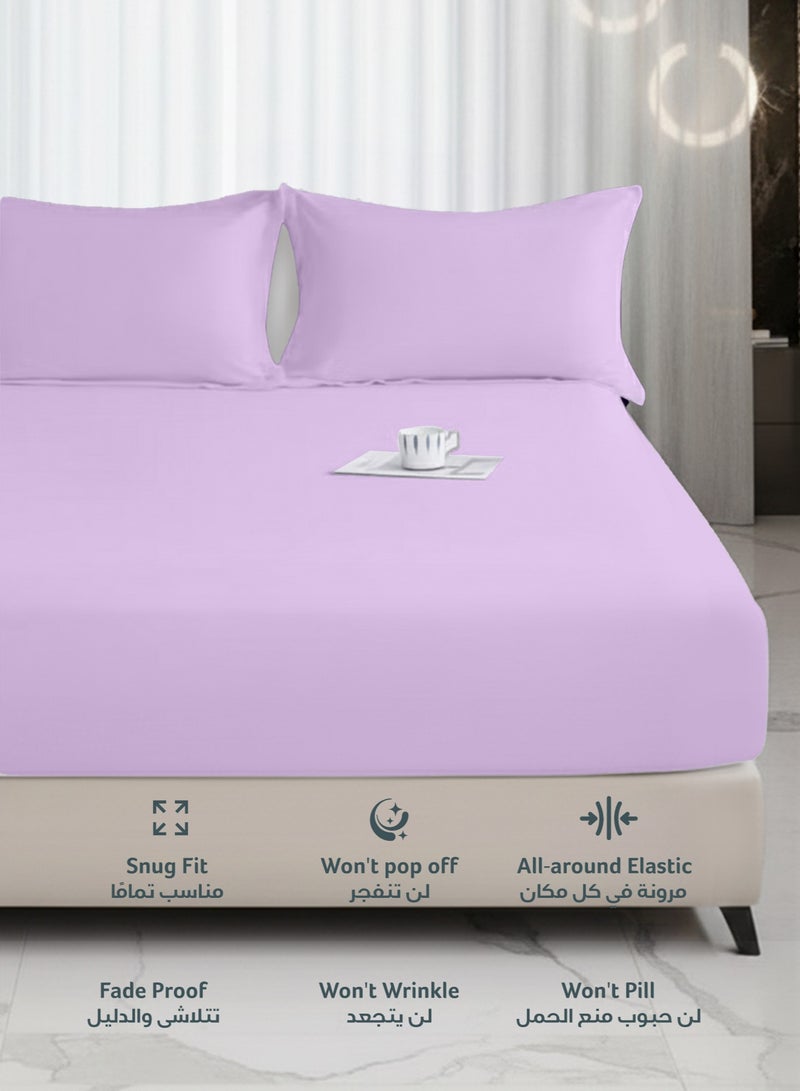 Rest مجموعة ملاءات سرير مريحة من REST 3 قطع باللون الأرجواني الفاتح 160x200+30 سم تشمل 1 ملاءة سرير عميقة الجيب و 2 غطاء وسادة، قابلة للتنفس وقابلة للغسل في الغسالة - Image 3