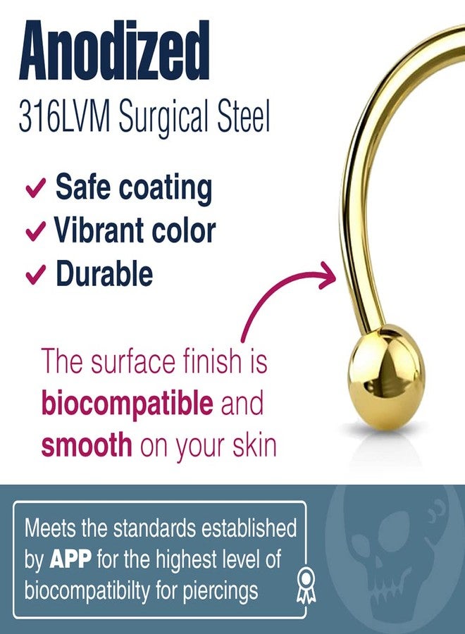 Bling Piercing 2pc 14g Gold Surgical Stainless Steel Horseshoe Hoop 4mm Ball Circular Barbells Earrings Cartilage Helix Septum Nose Lip Rings - 12mm - Image 2