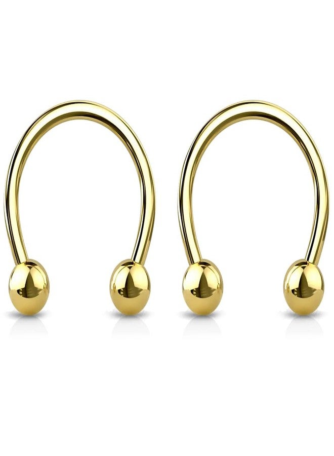 Bling Piercing 2pc 14g Gold Surgical Stainless Steel Horseshoe Hoop 4mm Ball Circular Barbells Earrings Cartilage Helix Septum Nose Lip Rings - 12mm - Image 1