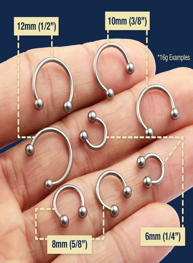 Bling Piercing 2pc 14g Gold Surgical Stainless Steel Horseshoe Hoop 4mm Ball Circular Barbells Earrings Cartilage Helix Septum Nose Lip Rings - 12mm - Image 3