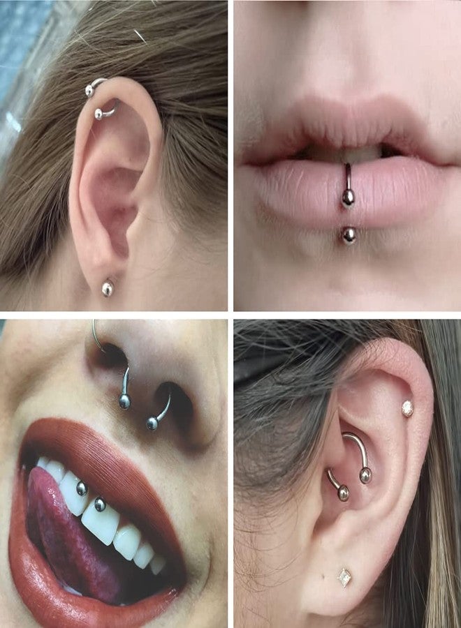Bling Piercing 2pc 14g Gold Surgical Stainless Steel Horseshoe Hoop 4mm Ball Circular Barbells Earrings Cartilage Helix Septum Nose Lip Rings - 12mm - Image 5