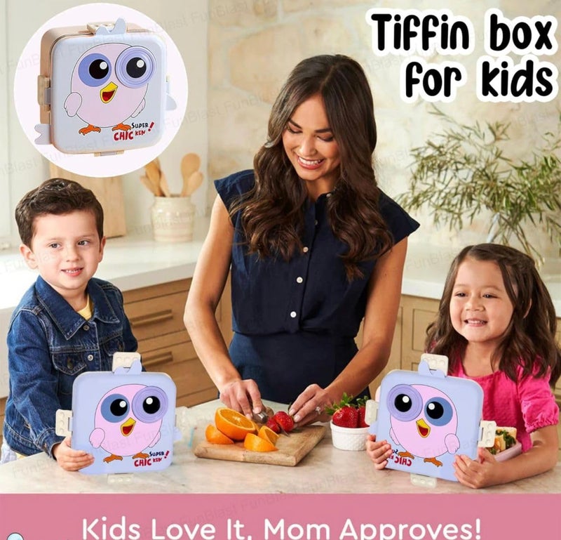 موبكوس علبة غداء سوبر بيردي كارنفال بثلاث طبقات من الستانلس ستيل مع صينية قابلة للفصل ووعاء صغير وملعقة للأطفال خالية من البيسفينول سعة  مل +  مل - أزرق ثلجي - Image 3