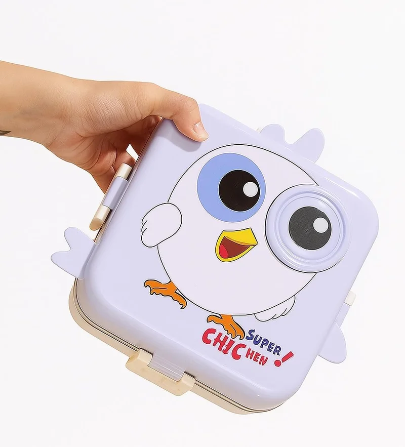 Mobcos Carnival Super Birdy Lunch Box 3 Layer Stainless Steel Lunch Box Comes with 1 Detachable Tray, 1 Small Container & 1 Spoon Ideal for Kids BPA Free 1120ml+70ml- Snow Blue