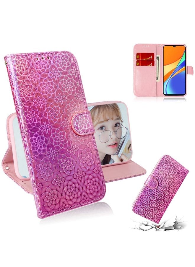 HuHa Case Cover For Xiaomi Redmi 9C Solid Color Colorful Magnetic Buckle Horizontal Flip PU Leather Case with Holder & Card Slots & Wallet & Lanyard Pink 