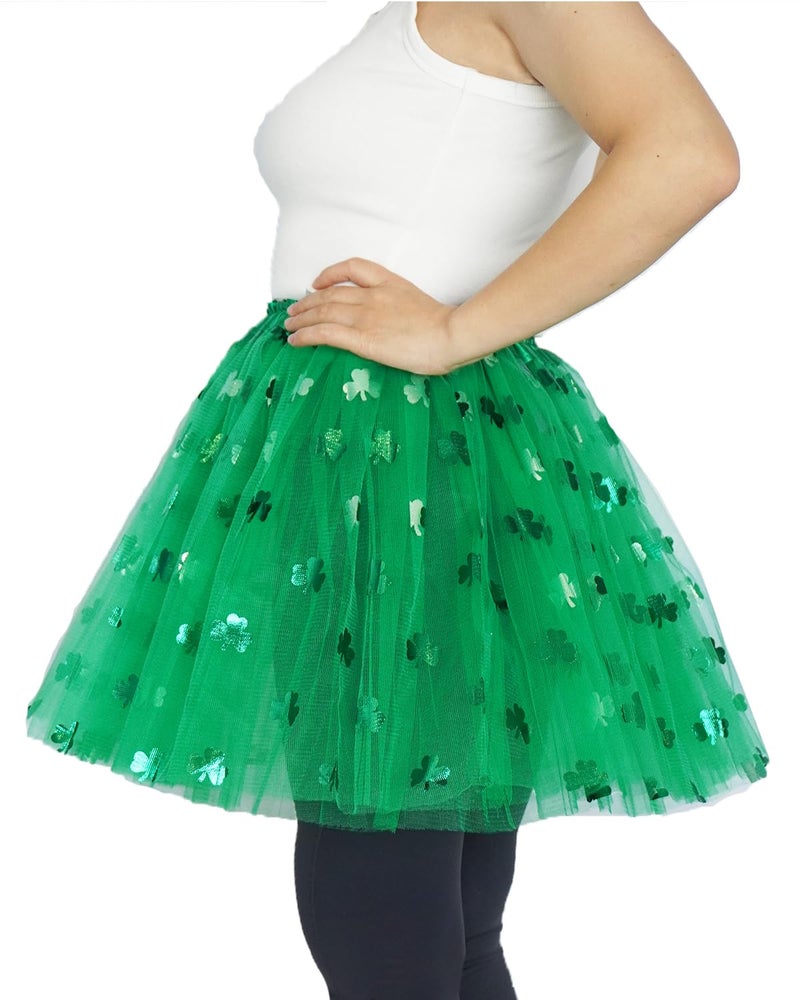 WINROLA 3 Layered Plus Size Tutu Adult Women Green Clover Tutu Skirt Teens Shamrock Irish Party St. Patrickâ€™s Day Tutu (Green, X-Large(Plus Size)) - Image 1