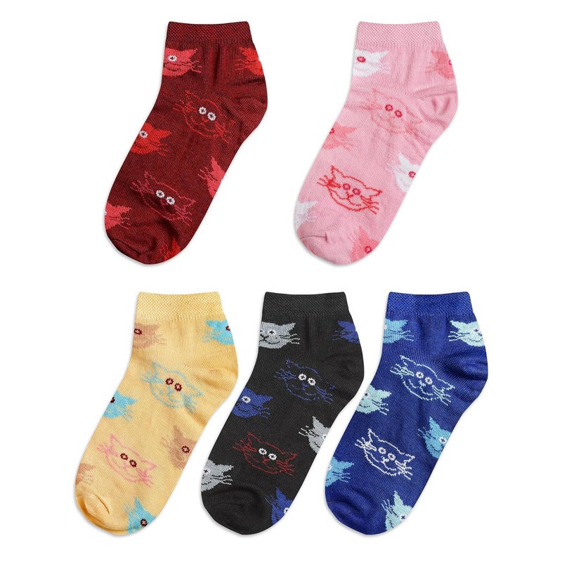 Texton Texlon Kids Ankle Length Cotton Spandex Socks For Girls (Pack of 5)(Multicolor) - Image 1