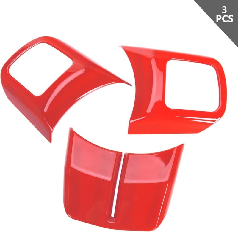 JeCar Interior Steering Wheel Decoration Trim Kits for 2011-2018 Jeep Wrangler JK/2011-2013 Grand Cherokee/2011-2016 Jeep Compass & Patriot, Red - Image 2
