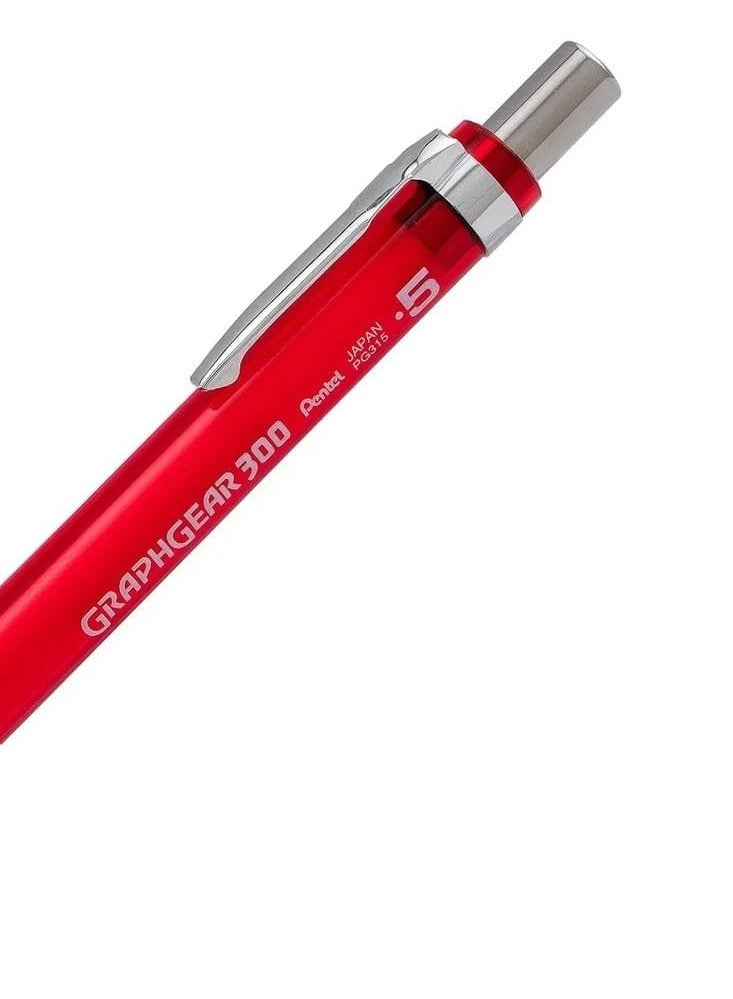 Pentel 1-Piece Graph Gear 300 Mechanical Pencil 0.5mm Tip Red Barrel - Image 2