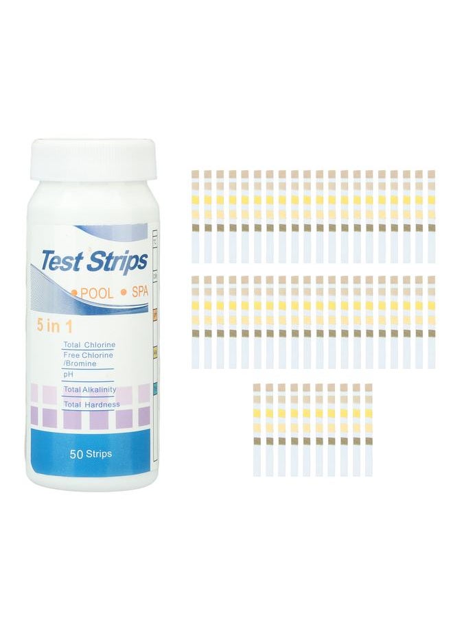 Thoraya - 50pcs Swimming Pool Test Papers 5 in 1 Test Water Quality PH Cl Total Alkali Free Chlorine Pool Test Strips - Image 1