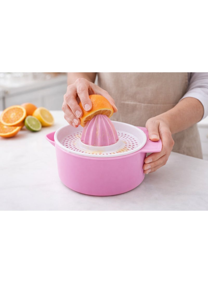 عصارة برتقال وليمون وفواكه حمضية يدوية بلاستيك مع وعاء ومصفاة بفتحة صب ومقبض - وردي (بينك) - Image 3