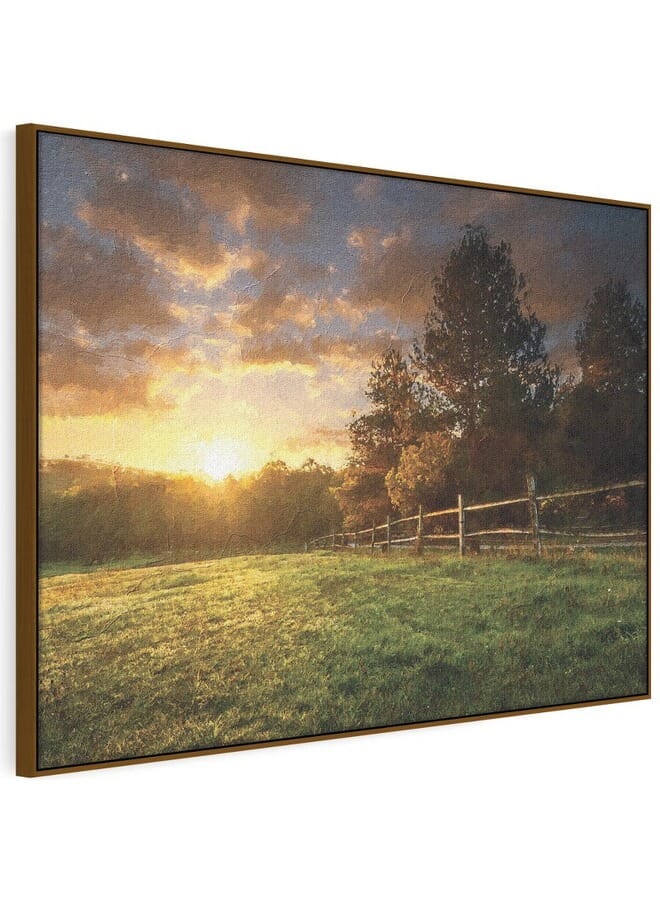 هوم جاليري منظر طبيعي لمزرعة مسيجة عند شروق الشمس مطبوعة على قماش كانفس  . - Image 5