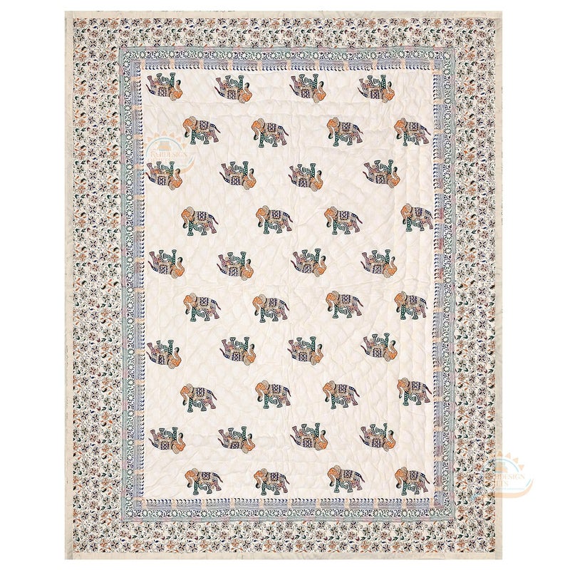 AARMOZY Cotton Quilt 400 TC Traditional Handmade Rajasthani Quilt Vibrant Designs Sanganeri Print Lightweight Warmth Single Bed, Multicolor (55X85 Inches) - Image 5
