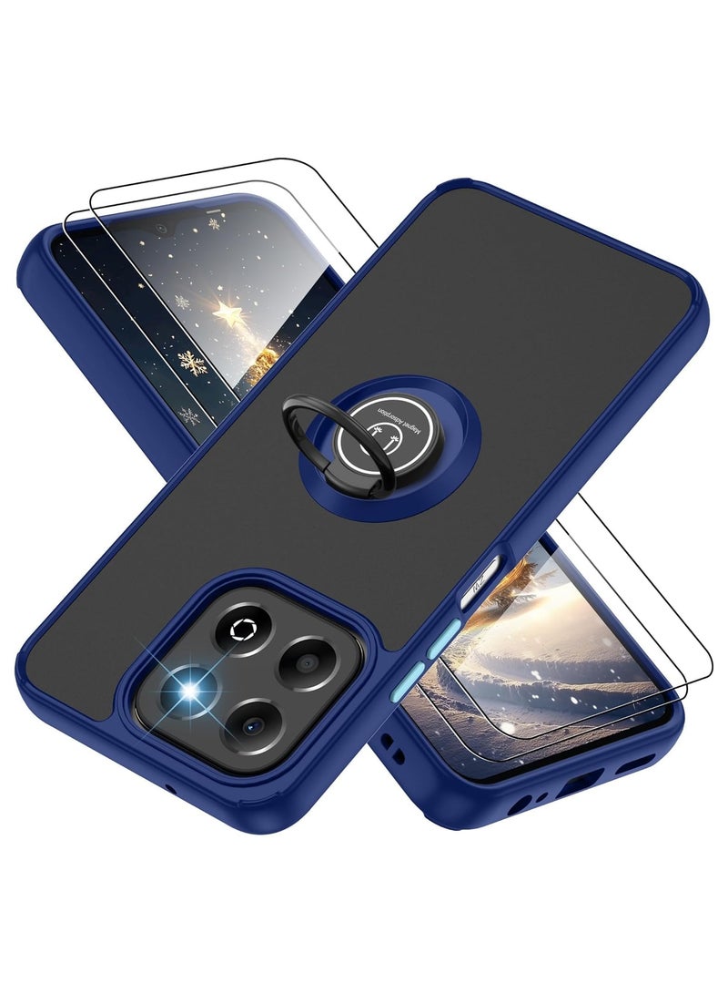 Muzz Case for Honor X7C Case Cover With 2Pack Screen Protector Metal Ring Holder Grip Kickstand Car Magnetic Mount Shockproof Matte Hard Back Bumper Case for Honor X7C Blue