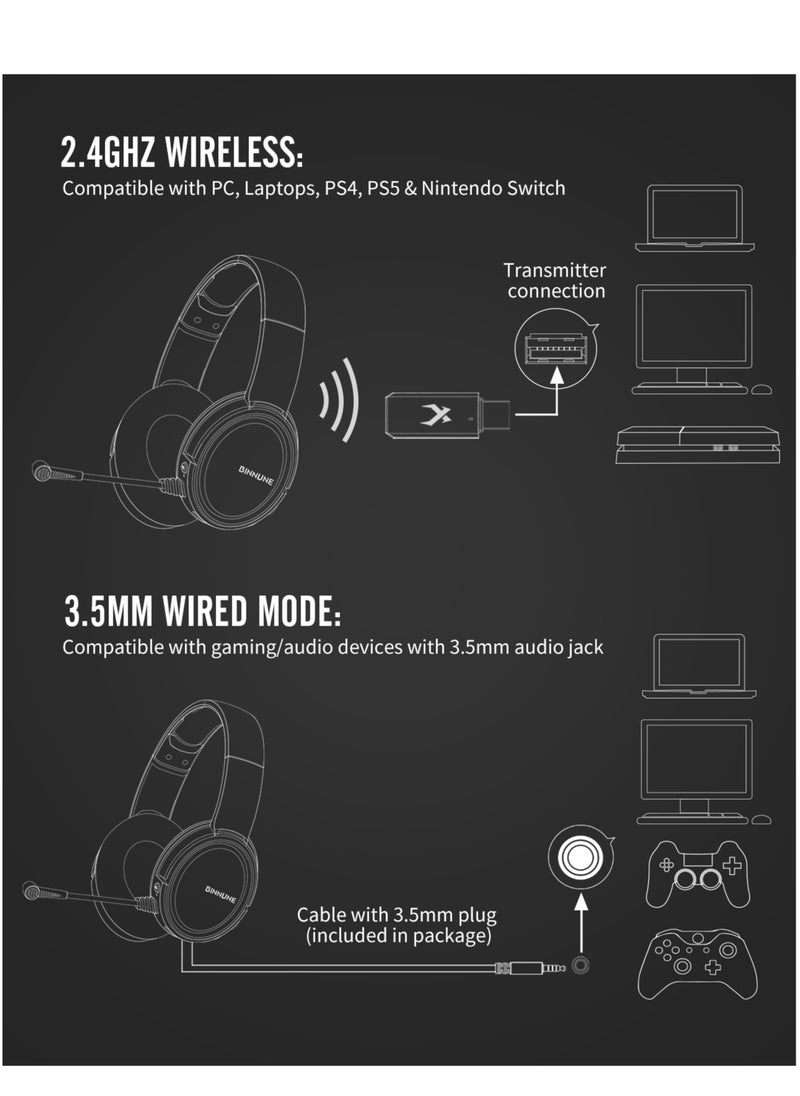BINNUNE - Wireless Gaming Headset Bluetooth Gamer Headphones with Noise Canceling Microphone - Image 1
