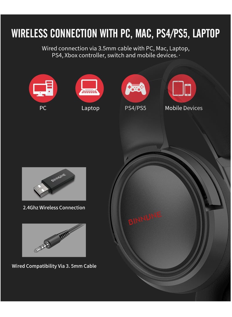 BINNUNE - Wireless Gaming Headset Bluetooth Gamer Headphones with Noise Canceling Microphone - Image 1