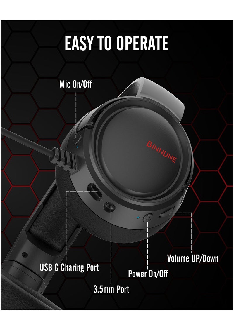 BINNUNE - Wireless Gaming Headset Bluetooth Gamer Headphones with Noise Canceling Microphone - Image 1