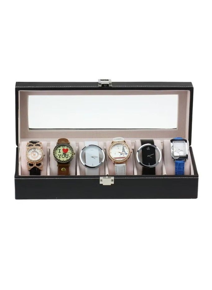 BLOOMING TIME 6 Storage Slots, The Watch Box Is Square, With A Large Capacity, And The Leather Dust-Proof And Scratch-Resistant Storage Box Is Portable (Black) - Image 4