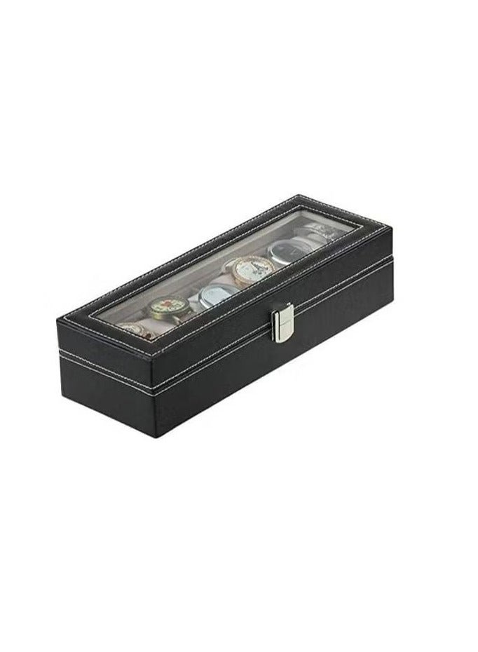 BLOOMING TIME 6 Storage Slots, The Watch Box Is Square, With A Large Capacity, And The Leather Dust-Proof And Scratch-Resistant Storage Box Is Portable (Black) - Image 3