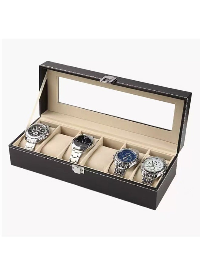 BLOOMING TIME 6 Storage Slots, The Watch Box Is Square, With A Large Capacity, And The Leather Dust-Proof And Scratch-Resistant Storage Box Is Portable (Black) - Image 2