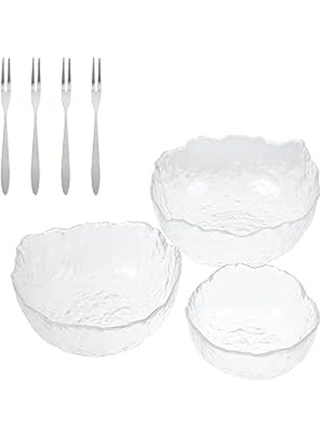 Hammered Texture Glass Salad Bowl Set with 4 Forks for Dessert Fruit Kitchen Tableware - Image 1