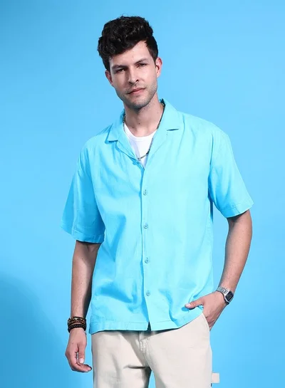 The Indian Garage Co Men Relaxed Fit Solid Half Sleeves Cuban Collar Resort Wear Shirt