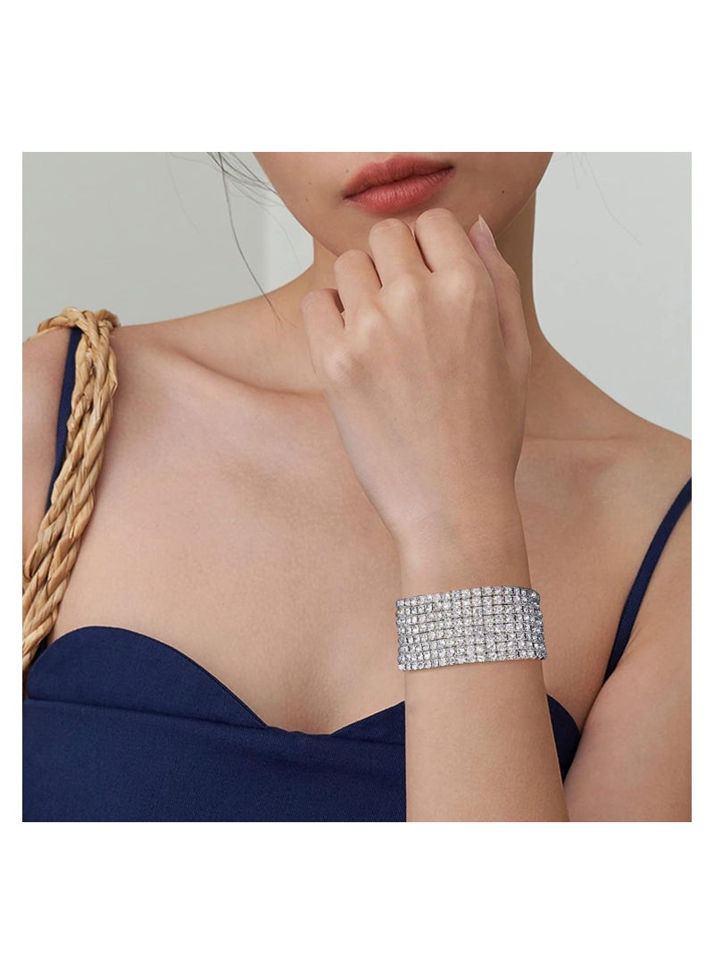 KASTWAVE 4 Pcs Sparkle Rhinestone Stretch Bracelets for Women, Bling Silver Stackable Bracelet Jewelry, Bridal Sparkly Wedding Strand Tennis Bracelet Set - Image 2