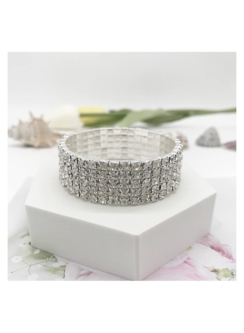 KASTWAVE 4 Pcs Sparkle Rhinestone Stretch Bracelets for Women, Bling Silver Stackable Bracelet Jewelry, Bridal Sparkly Wedding Strand Tennis Bracelet Set - Image 5