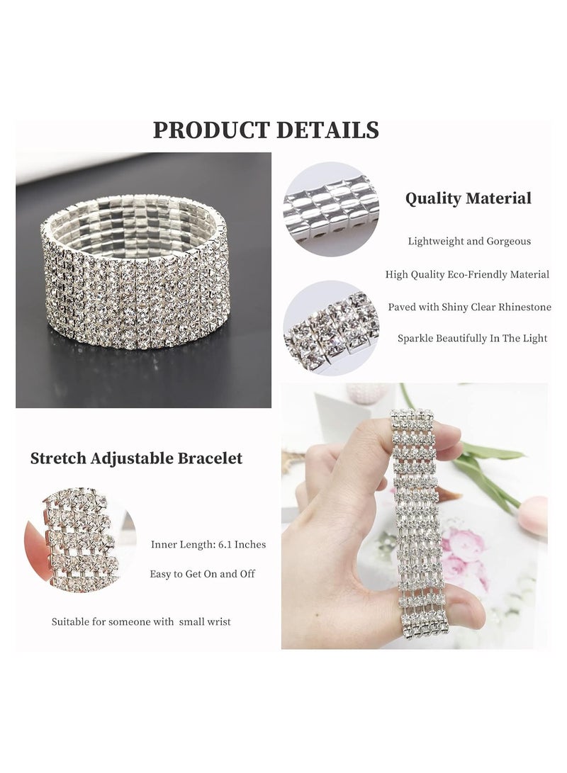 KASTWAVE 4 Pcs Sparkle Rhinestone Stretch Bracelets for Women, Bling Silver Stackable Bracelet Jewelry, Bridal Sparkly Wedding Strand Tennis Bracelet Set - Image 3