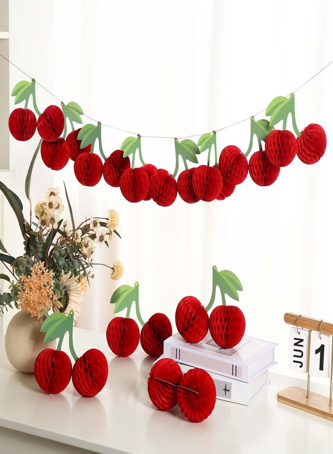 Sonwyoung 12 Pcs Cherry Birthday Party Decorations 5.91'' Cherry Garland Decor Hanging Paper Honeycomb DIY Fruit Paper Lanterns for Ceiling Fruit Party Decor for Baby Shower Wedding(Classic) - Image 1
