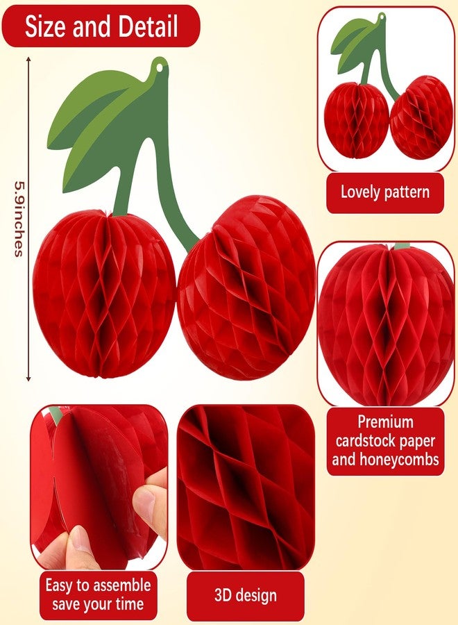 Sonwyoung 12 Pcs Cherry Birthday Party Decorations 5.91'' Cherry Garland Decor Hanging Paper Honeycomb DIY Fruit Paper Lanterns for Ceiling Fruit Party Decor for Baby Shower Wedding(Classic) - Image 2