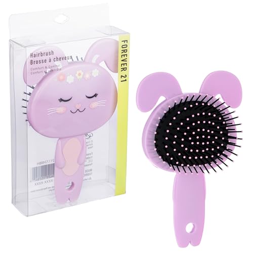 FOREVER 21 Hairbrush 1pc Cute Animal Character Hairbrush Comfort Control Cushion Hair Brush wGentle Bristles Cushion Base and Animal Ears BUNNY - Image 1