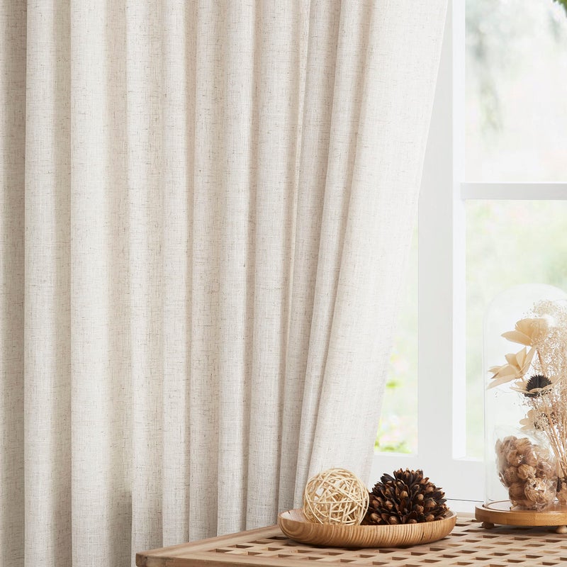 Vision Home Natural Pinch Pleated Semi Sheer Curtains Textured Linen Blended Light Filtering Window Curtains 84 inch for Living Room Bedroom Pinch Pleat Drapes with Hooks 2 Panels 42" Wx84 L - Image 2