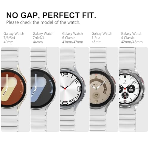 FULLIFE Compatible with Samsung Galaxy Watch 7 6 5 4 Band 40mm 44mm, Stainless Steel Metal with Magnetic Clasp No Gap Band Galaxy Watch 5 Pro/Classic 6/Classic 4/FE for Men 47mm 46mm 45mm, Silver - Image 2