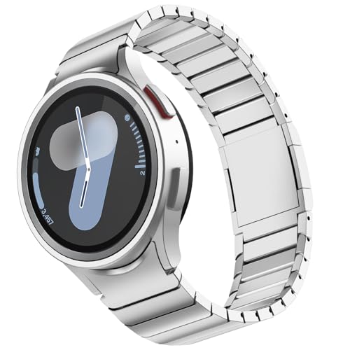FULLIFE Compatible with Samsung Galaxy Watch 7 6 5 4 Band 40mm 44mm, Stainless Steel Metal with Magnetic Clasp No Gap Band Galaxy Watch 5 Pro/Classic 6/Classic 4/FE for Men 47mm 46mm 45mm, Silver - Image 1