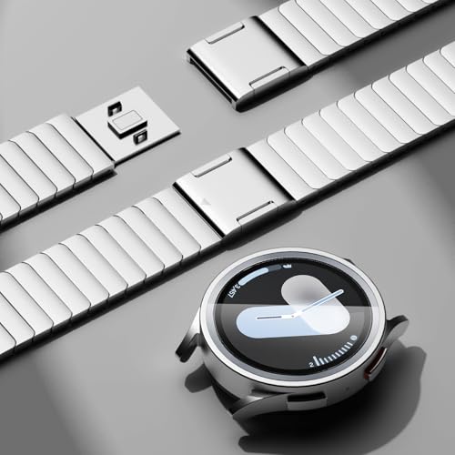 FULLIFE Compatible with Samsung Galaxy Watch 7 6 5 4 Band 40mm 44mm, Stainless Steel Metal with Magnetic Clasp No Gap Band Galaxy Watch 5 Pro/Classic 6/Classic 4/FE for Men 47mm 46mm 45mm, Silver - Image 3