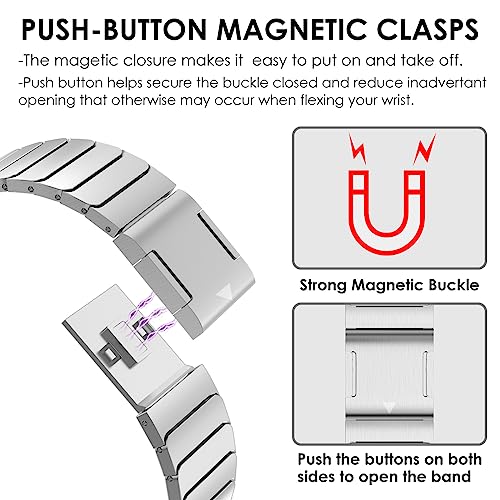 FULLIFE Compatible with Samsung Galaxy Watch 7 6 5 4 Band 40mm 44mm, Stainless Steel Metal with Magnetic Clasp No Gap Band Galaxy Watch 5 Pro/Classic 6/Classic 4/FE for Men 47mm 46mm 45mm, Silver - Image 5