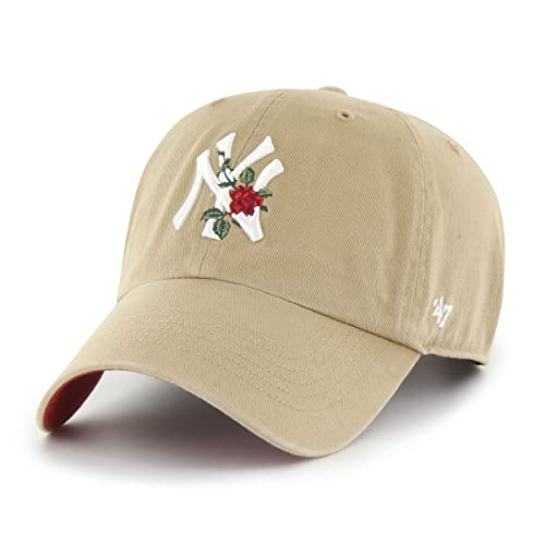 47 '47 New York Yankees Thorn Clean Up Dad Hat Baseball Cap - Khaki/Rose, Khaki, Red - Image 1