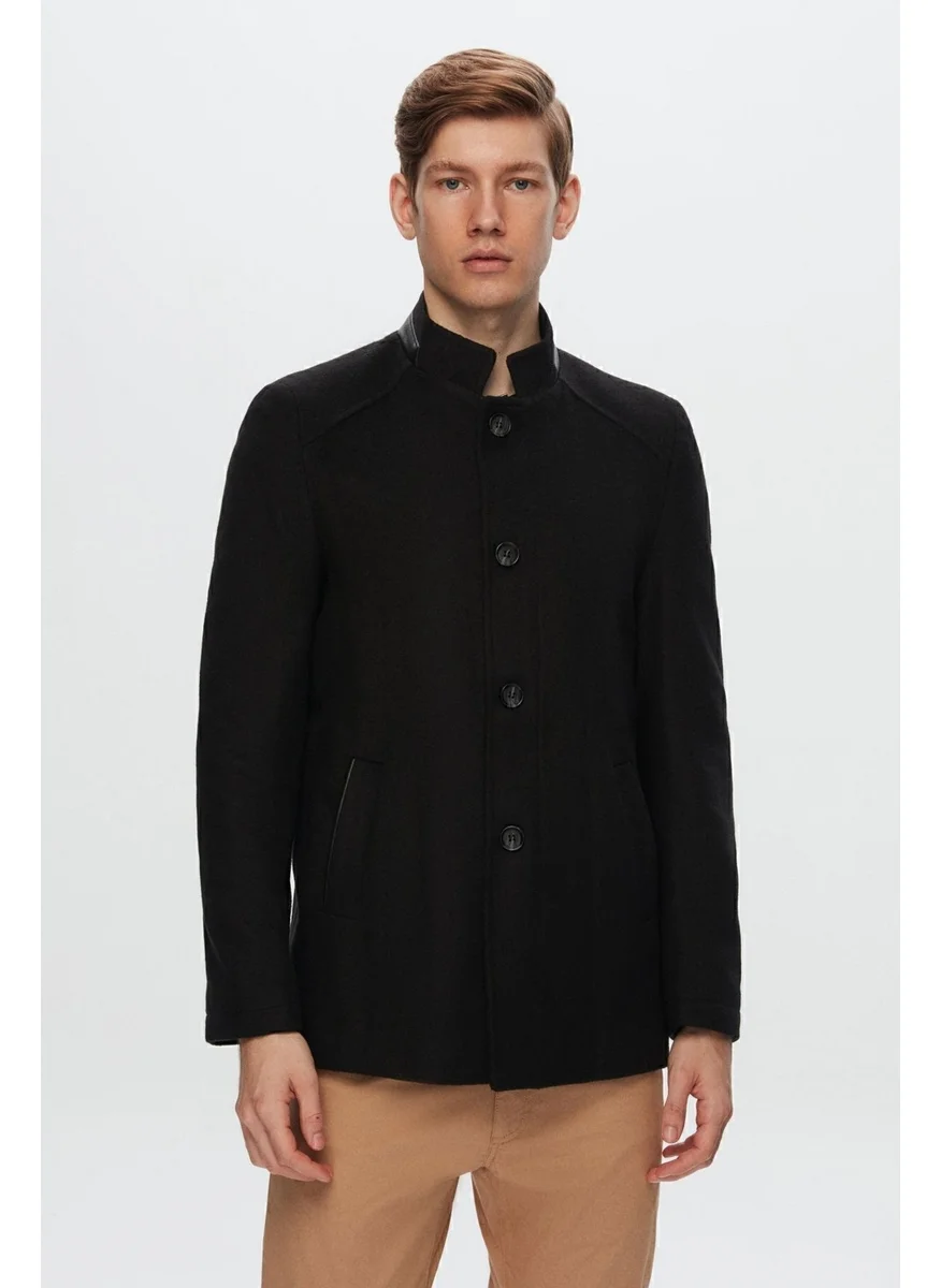 D'S DAMAT Ds Damat Regular Fit Black Stand Collar Cashmere Coat 1HCK78ORT5033