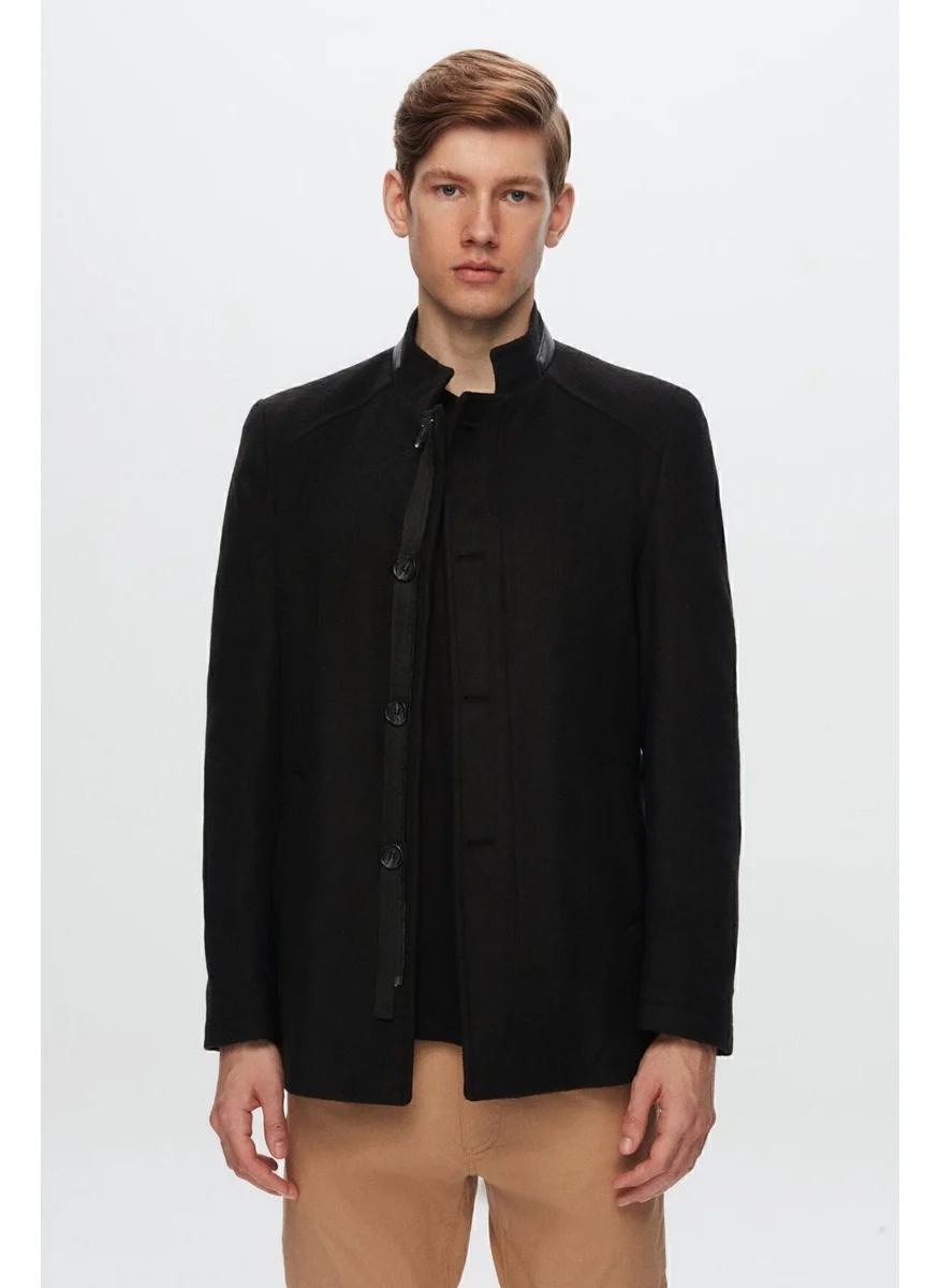 D'S DAMAT Ds Damat Regular Fit Black Stand Collar Cashmere Coat 1HCK78ORT5033