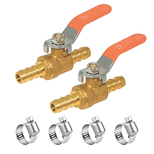 Hooshing 5/16" Hose Barb Mini Ball Valve Pipe Tubing Fitting Brass Shut Off Valve with Clamps for Water Air Fuel,Pack of 2 - Image 1