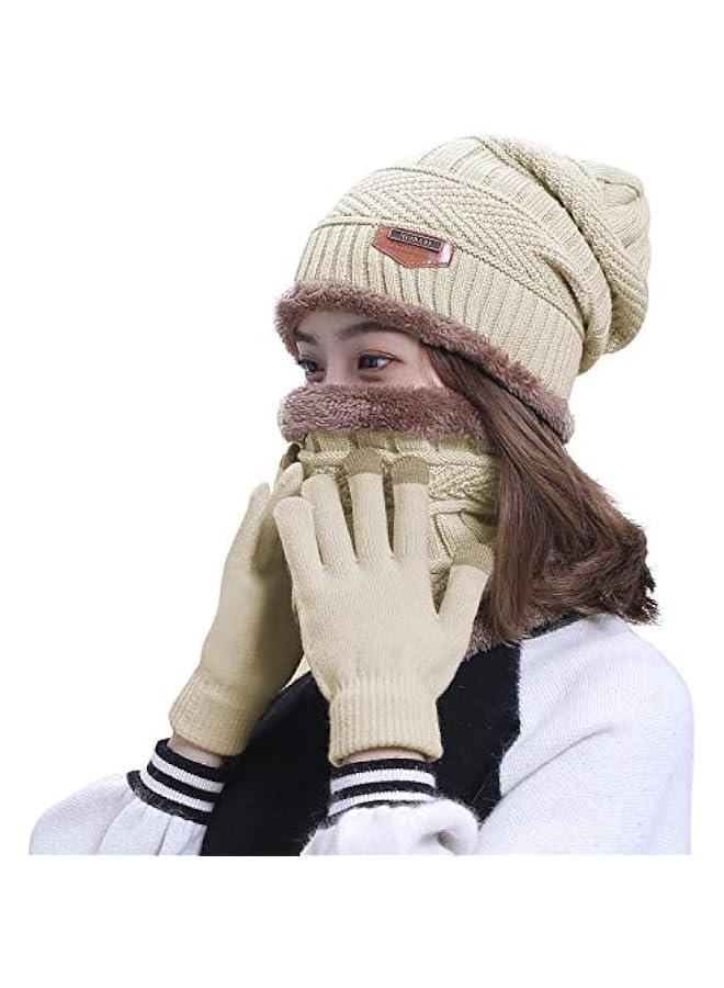 Winter Hat Scarf Gloves Slouchy Beanie Snow Knit Skull Cap Touch Screen Mittens Circle Scarves for Women Men - Image 2