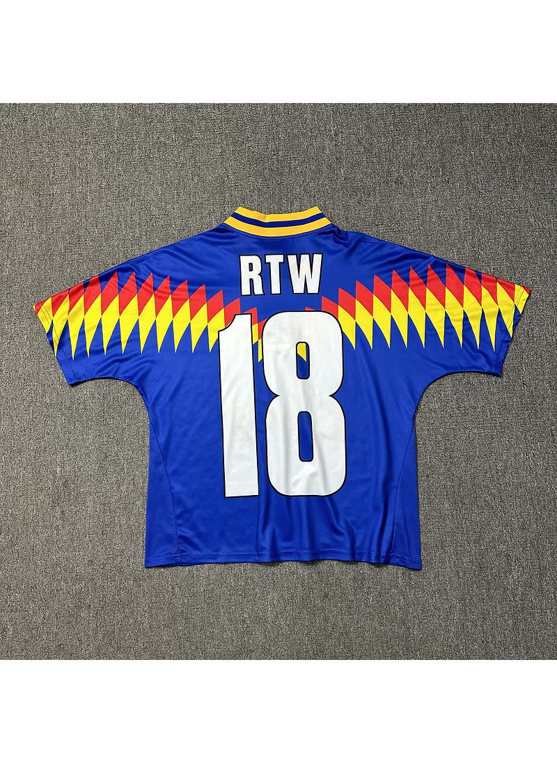 Generic - Corteiz Colorblock Retro Tee Casual Sporty T-Shirt Blue - Image 1