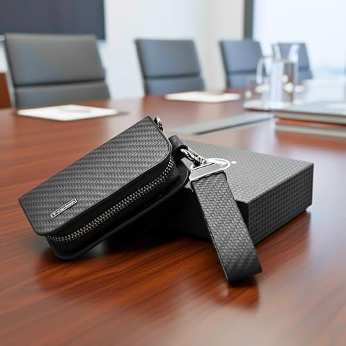KMH Premium T-Carbon Car Key Wallet Bag | Smart Keychain Holder with Metal Hook Keyring Zipper Bag | Wallet for Key Holder Cover Shell Case Pouch Holder Key Fob Protector (Black) - Image 5