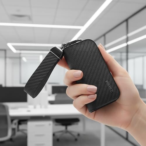 KMH Premium T-Carbon Car Key Wallet Bag | Smart Keychain Holder with Metal Hook Keyring Zipper Bag | Wallet for Key Holder Cover Shell Case Pouch Holder Key Fob Protector (Black) - Image 3