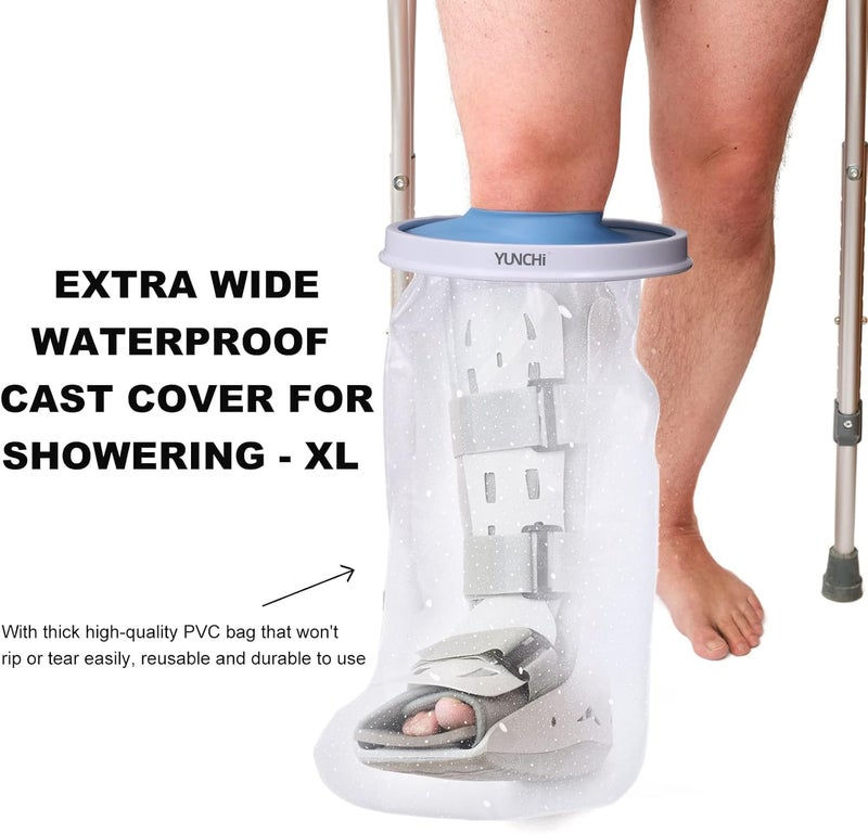 YUNCHI Waterproof Cast Cover for Shower, Extra Wide Leg & Foot Protector for Adults, XL Size, Fits Calf 13 to 28 Inches - Image 2