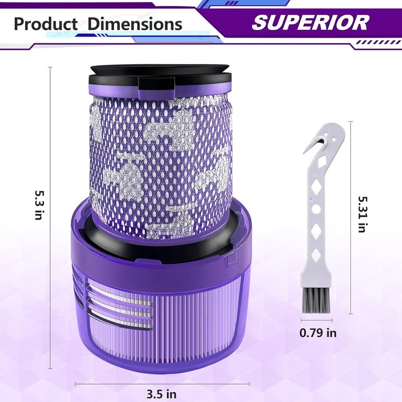 2 فلتر بديل V12 لـ Dyson V12 Detect Slim، Detect Slim Animal، Slim+ مكنسة كهربائية لاسلكية و V12 Slim Absolute Vacuums، SV34، SV35 Vacuums، رقم القطعة 971517-01، أرجواني - Image 3