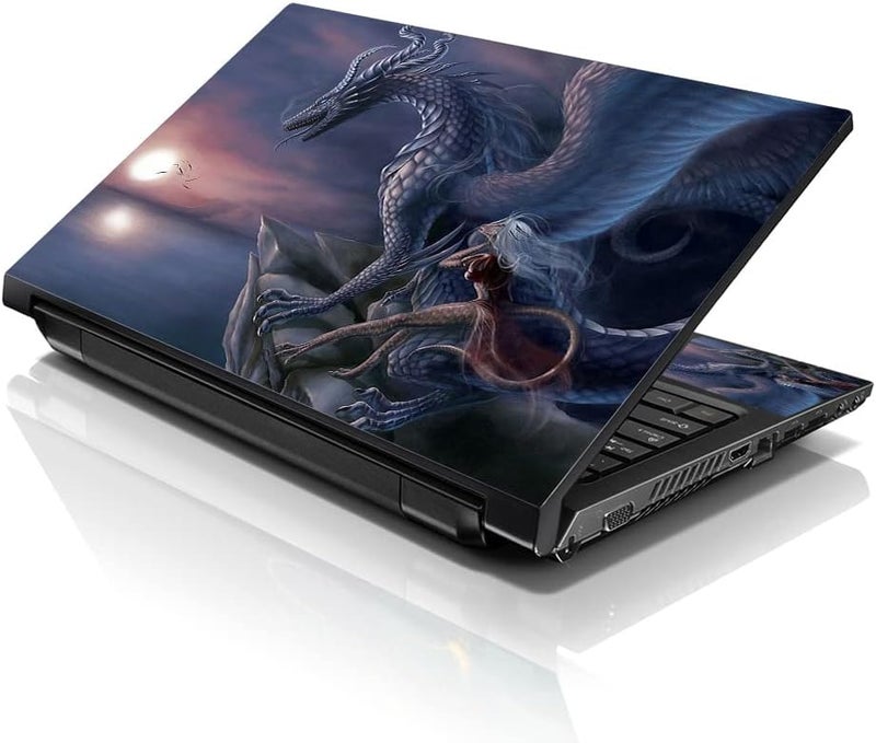 إل أس أس غطاء جلد لابتوب 17-17.3 بوصة مع نقش تنين ليلي ملونة لـ HP وDell وLenovo وApple وAsus وAcer وCompaq - يناسب 16.5 و17 و17.3 و18.4 و19 بوصة (وسادتان للمعصم مجانًا) - Image 1