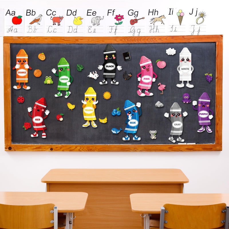 Outus 32 Pcs Color Bulletin Board Set for Classroom, Crayon Classroom Boarders Color Posters Cutouts with 80pcs Adhesive Glue Point Dots for Toddler Preschool Learning Decorations - Image 5