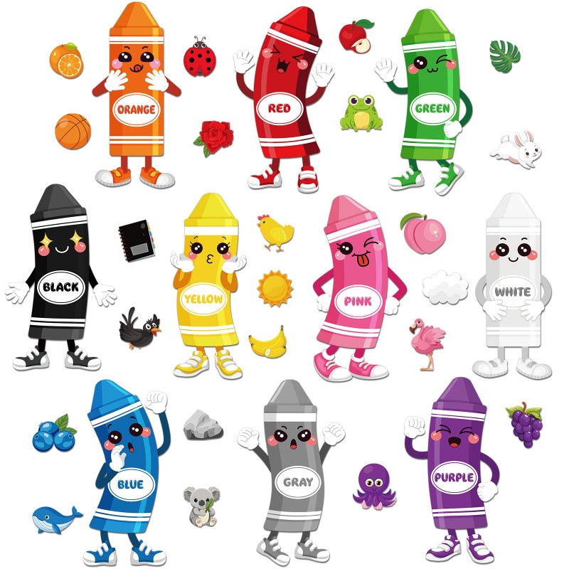 Outus 32 Pcs Color Bulletin Board Set for Classroom, Crayon Classroom Boarders Color Posters Cutouts with 80pcs Adhesive Glue Point Dots for Toddler Preschool Learning Decorations - Image 1